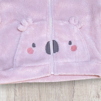 Veste polaire rose bébé fille TEX 12 mois avec motif koala et fermeture zippée.