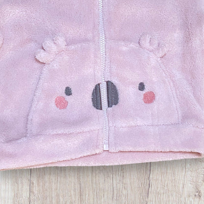 Veste polaire rose bébé fille TEX 12 mois avec motif koala et fermeture zippée.