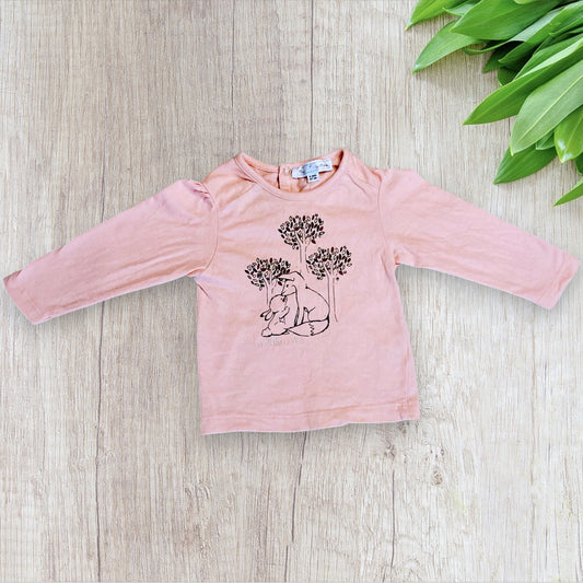 T-shirt Bébé Fille 6Mois Rose Pâle avec Forêt et Animaux - Mes Petits Cailloux