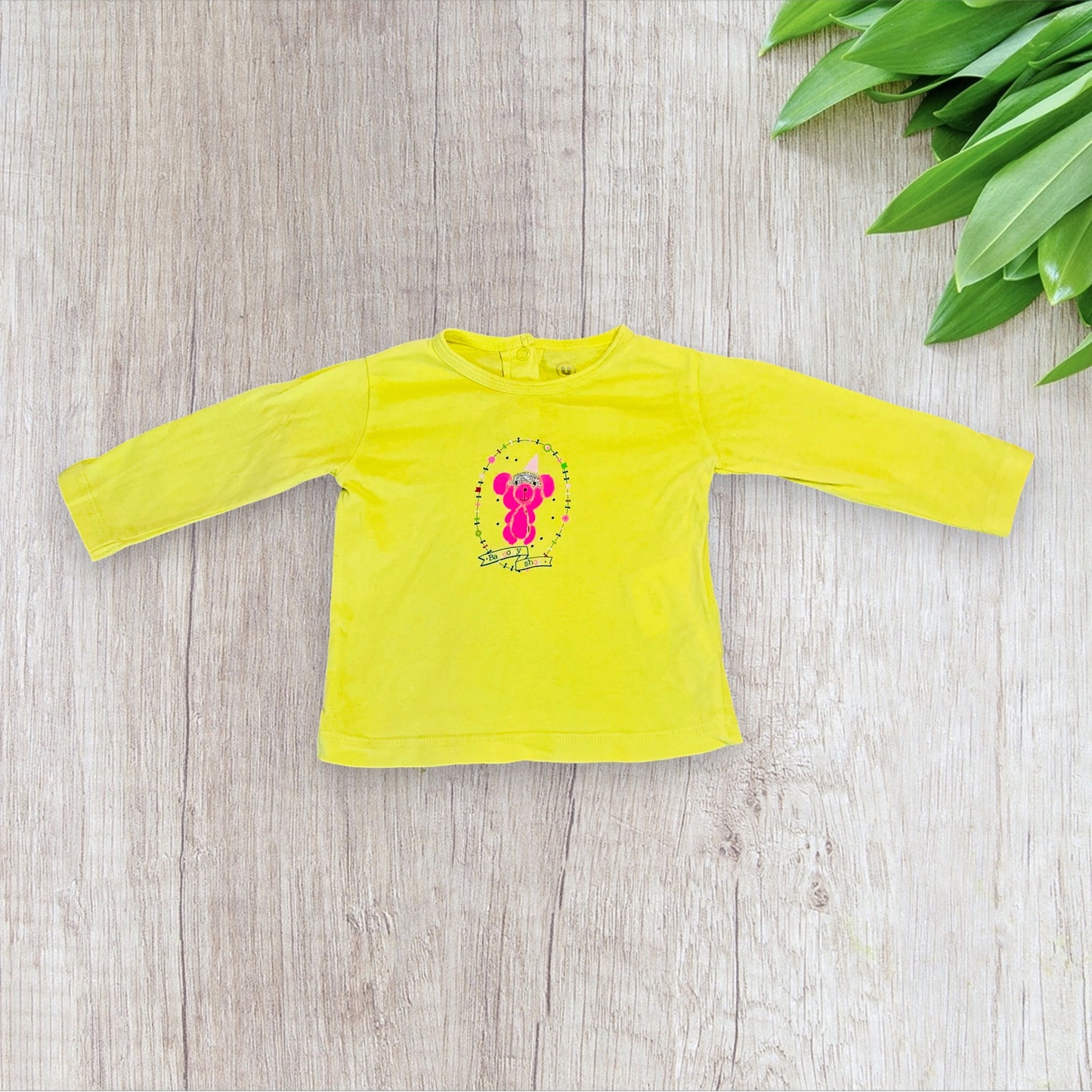 T-shirt jaune manches longues avec motif nounours rose festif - Super U