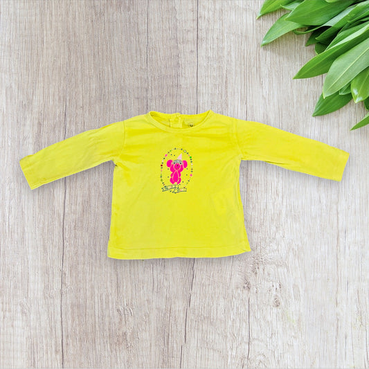 T-shirt jaune manches longues avec motif nounours rose festif - Super U