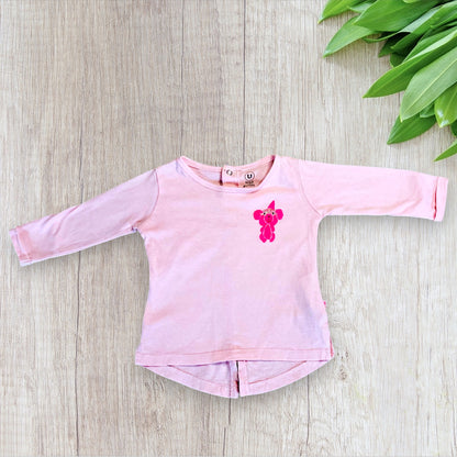 T-shirt Bébé Fille 6Mois - Super U, Rose Clair avec Ours Pailleté et Boutons Pression