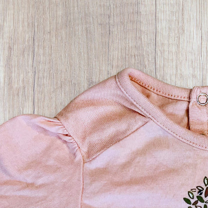 T-shirt Bébé Fille 6Mois Rose Pâle avec Forêt et Animaux - Mes Petits Cailloux