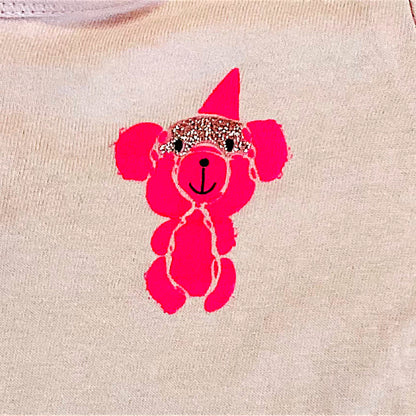 T-shirt Bébé Fille 6Mois - Super U, Rose Clair avec Ours Pailleté et Boutons Pression