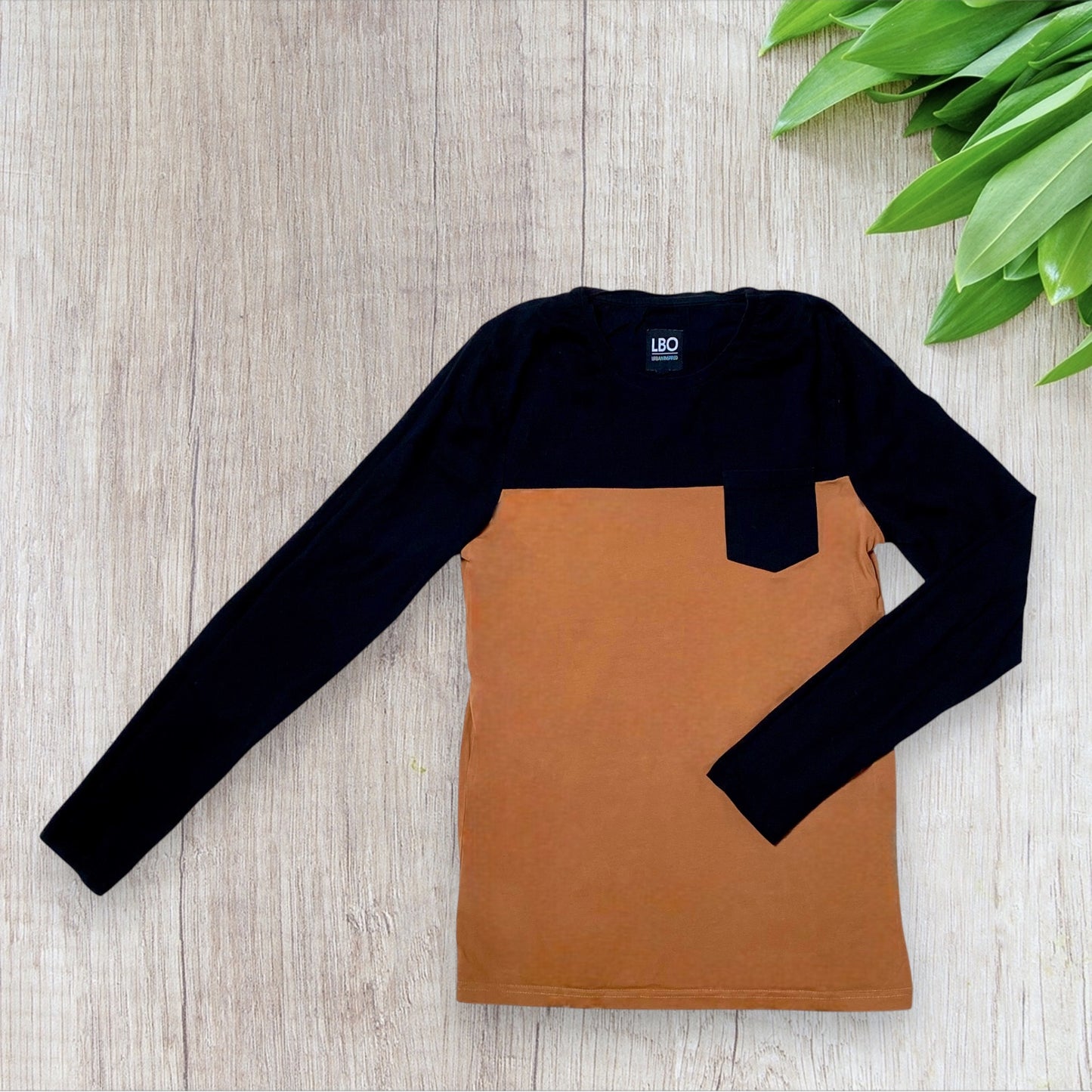 T-shirt Manche Longue Homme La Boutique Officielle - Taille S - Noir et Marron avec Poche