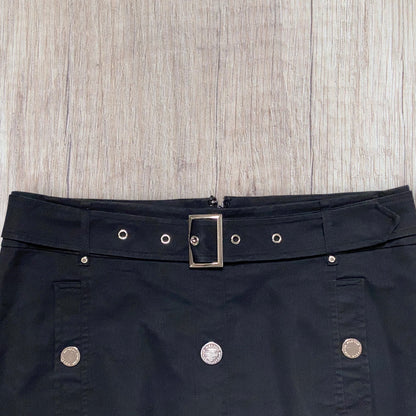 Jupe femme Morgan noire taille 38 avec ceinture métallique et boutons décoratifs.