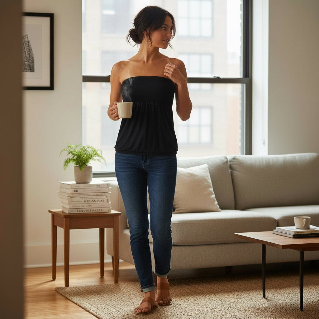 Haut Sans Manche Style Bandeau Plissé Femme Jennyfer - Noir, Taille S