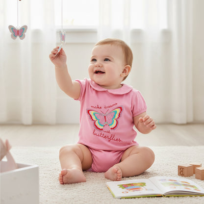 T-shirt Bébé Fille Rose Clair avec Papillon Pailleté - 3 Mois - DistriCenter