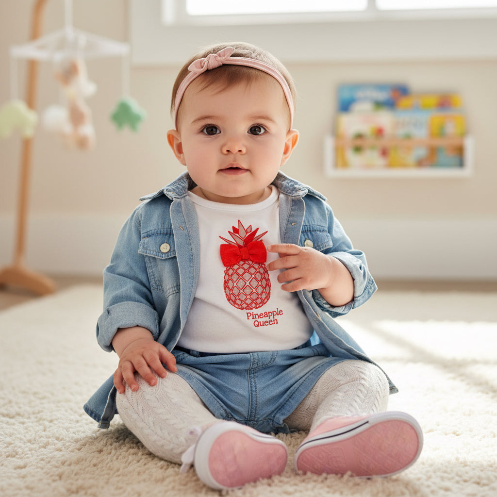 T-shirt Blanc avec Ananas Pailleté - Bébé Fille 3 Mois - Districenter