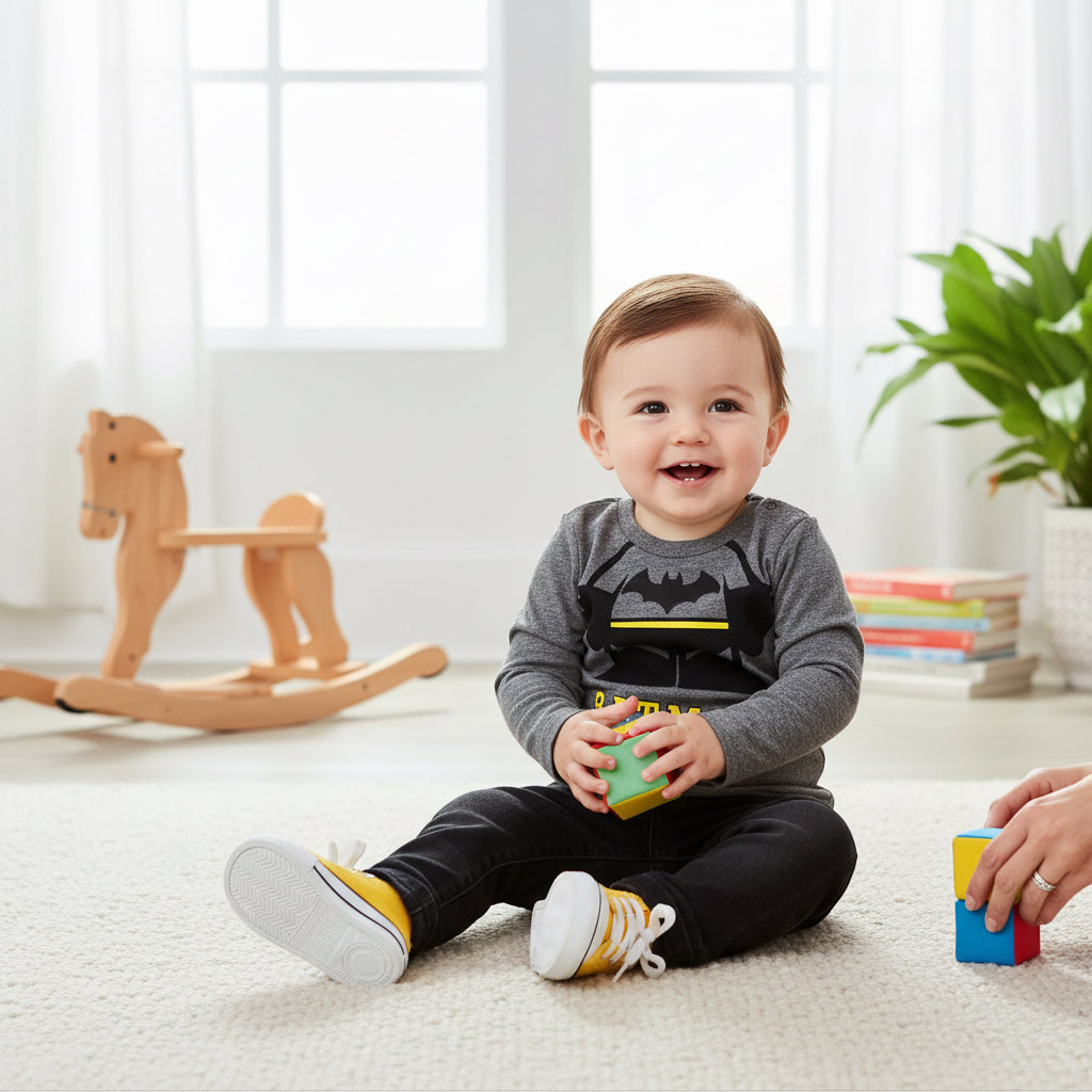 T-shirt 6 Mois Gris à Manche Longue avec Motif Batman - 68 cm