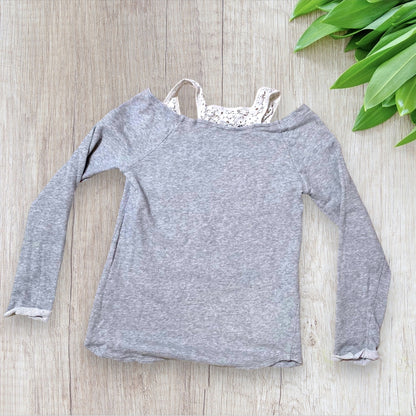 Haut Pull Fille 13-14 ans Sisley - Gris Épaules Dénudées et Détails Dentelle