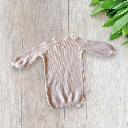 Robe pull fille Shein 6 ans crème en maille côtelée, manches longues et épaules dénudées.