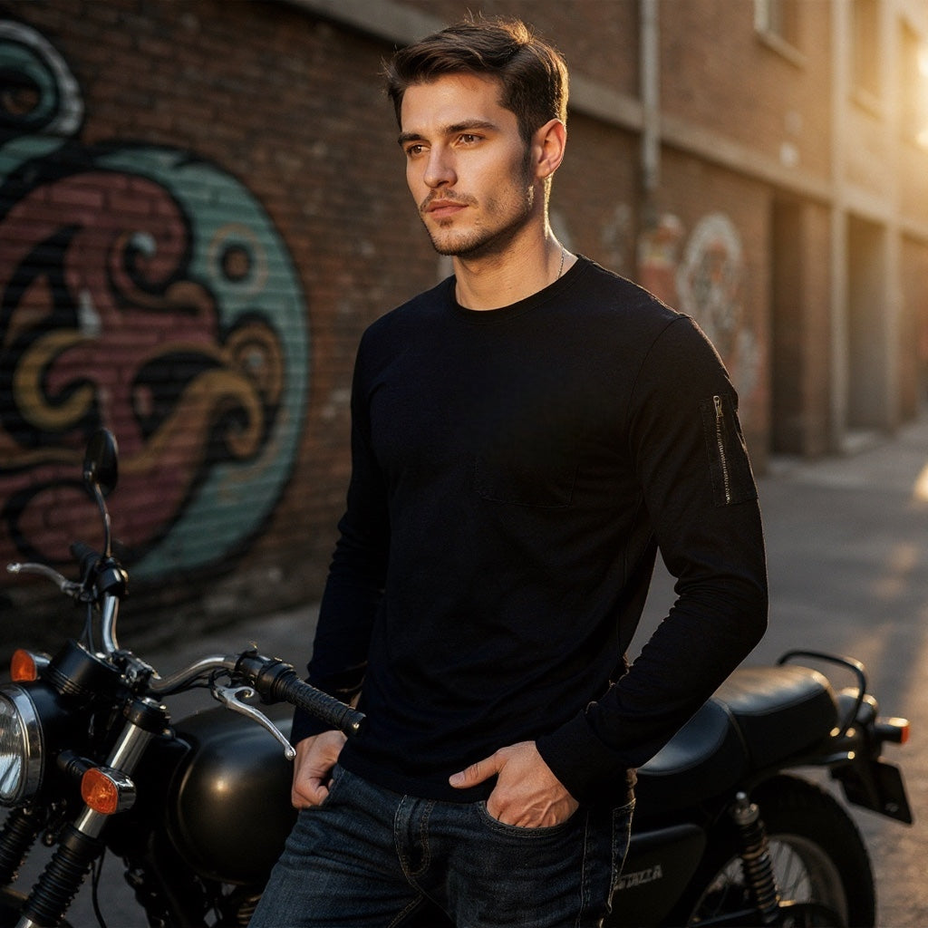 T-shirt Manche Longue Homme Taille S La Boutique Officielle - Noir avec Poche à Fermeture Éclair