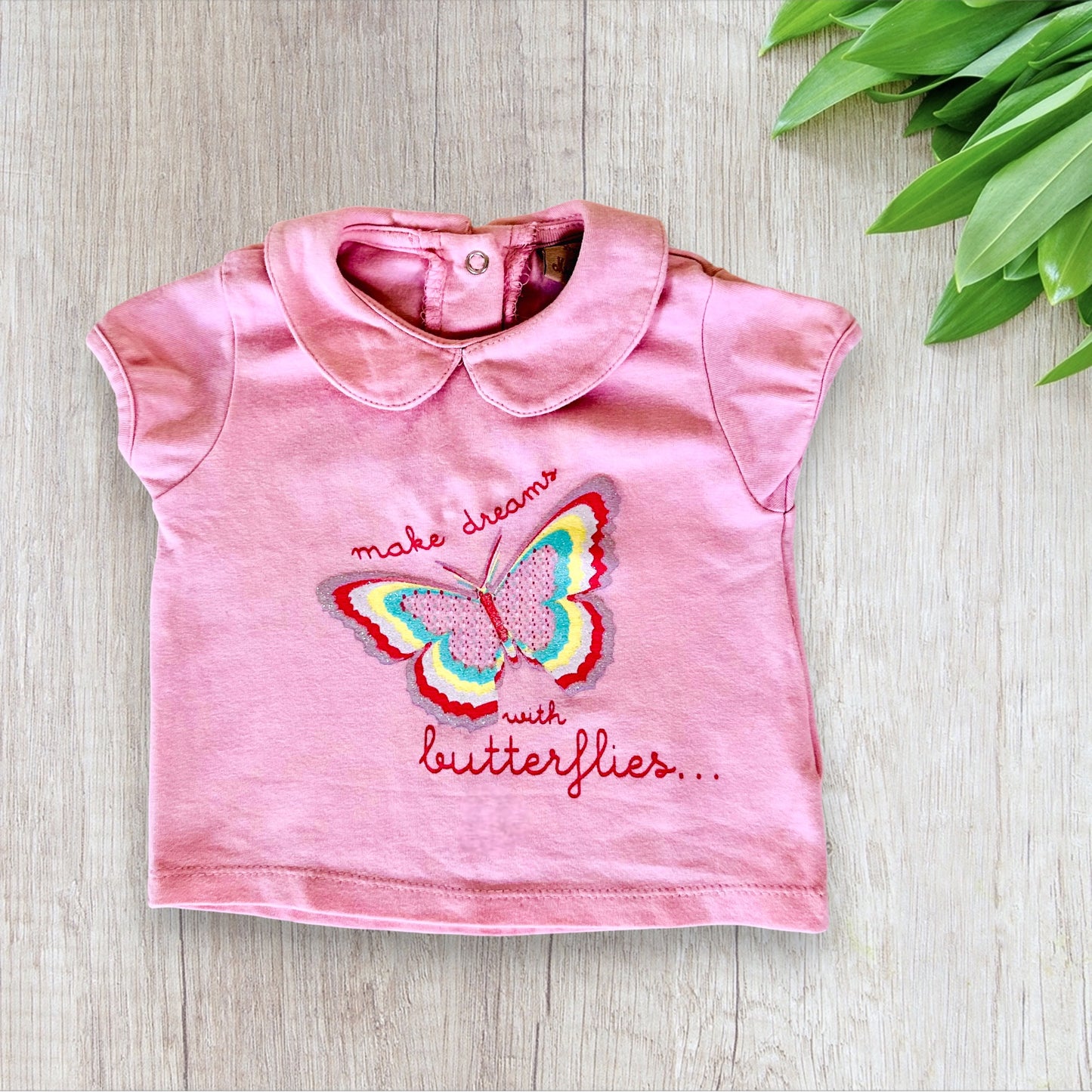 T-shirt Bébé Fille Rose Clair avec Papillon Pailleté - 3 Mois - DistriCenter