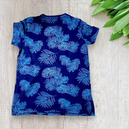 T-shirt Ado Garçon Bleu Foncé avec Imprimé Feuilles Tropicales, Taille 14 Ans (155-167 cm) - Marque In Extenso, Auchan