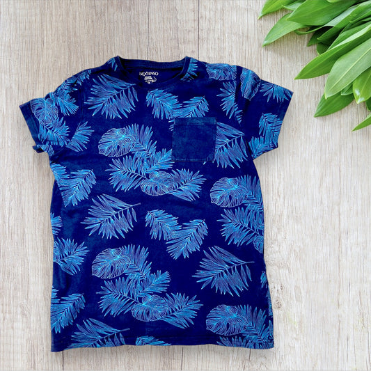 T-shirt Ado Garçon Bleu Foncé avec Imprimé Feuilles Tropicales, Taille 14 Ans (155-167 cm) - Marque In Extenso, Auchan