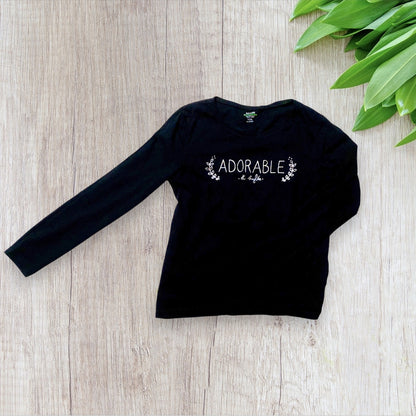 T-shirt Fille Manches Longues Noir "Adorable et Stylée", Taille 138-140 cm (10Ans)- Collection Éco Conception Kiabi