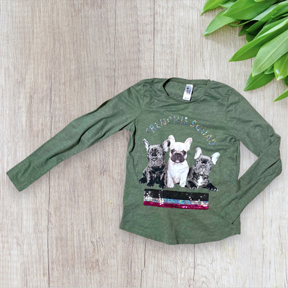 T-shirt Manches Longues Kaki Fille 14 ans C&A - Imprimé Chiots et Strass Multicolores