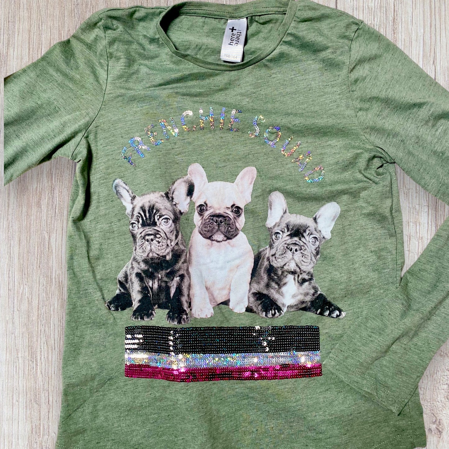 T-shirt Manches Longues Kaki Fille 14 ans C&A - Imprimé Chiots et Strass Multicolores