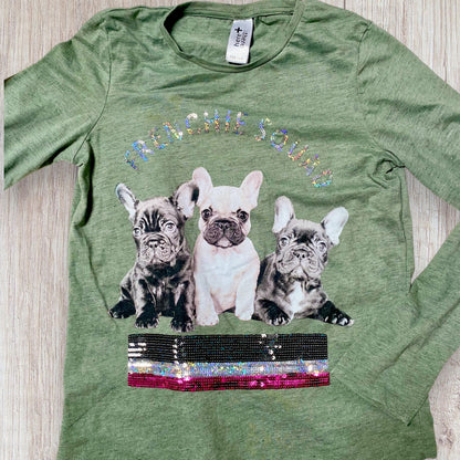 T-shirt Manches Longues Kaki Fille 14 ans C&A - Imprimé Chiots et Strass Multicolores