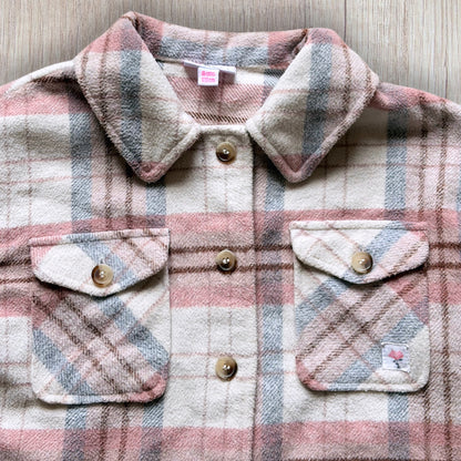 Veste légère fille Lili Marelle 8 ans à carreaux rose, blanc, bordeaux et gris avec deux poches poitrine.